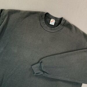 Vintage Jerzees Sweatshirt Mens 3XL Black Blank Crewneck Fleece Pullover USA